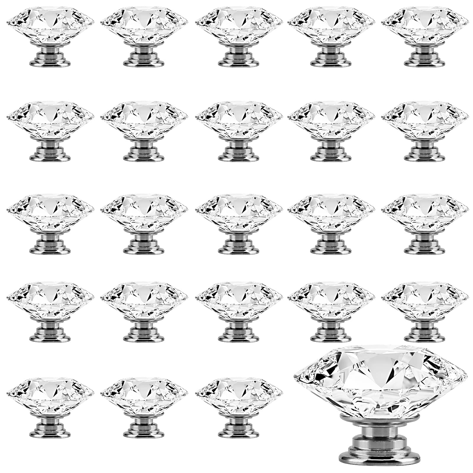 KOHAND 24 PCS 40mm Clear Crystal Door Knobs, Crystal Glass Drawer Knob Diamond Door Handles with Screws, Drawer Pulls and Knobs for Home Kitchen Office Chest Bin Drawer Cabinet — image 1
