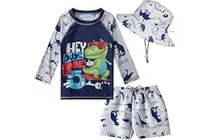 CuteCotton Toddlers Baby Boys' 3-Piece Rashguard Sets Bathing Suit Swimsuits with Hat Surfing Swimwear UPF 50+