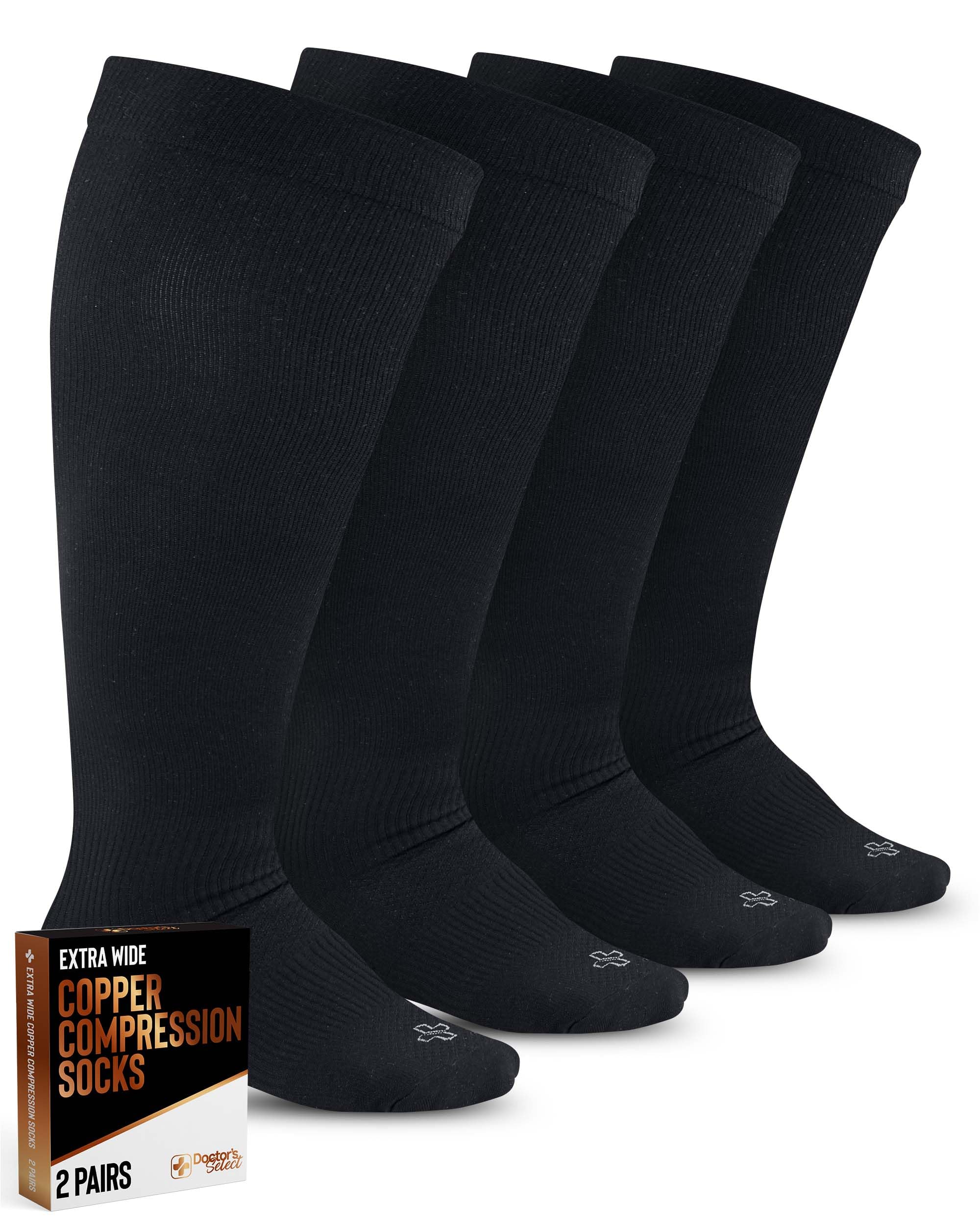 Photo 1 of Doctor's Select Copper Plus Size Compression Socks Wide Calf - 2 Pairs | 20-30mmHg Extra Wide Calf Compression Socks Women | Copper Compression Socks Men & Women | Extra Wide Calf Compression Socks for Swelling & Circulation Support | Black