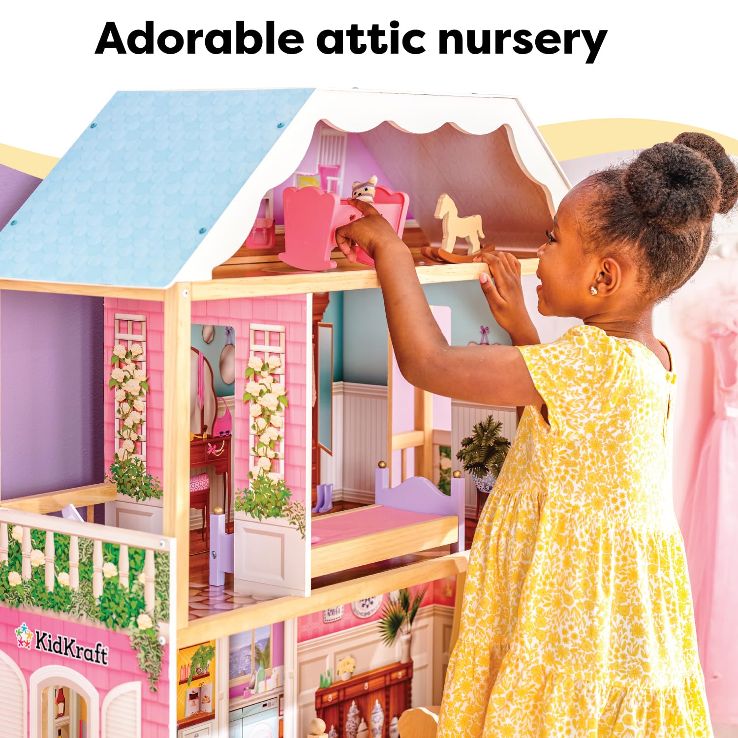 KidKraft Charlotte Classic Wooden Dollhouse with 14-Piece Accessory Set, for 12-Inch Dolls