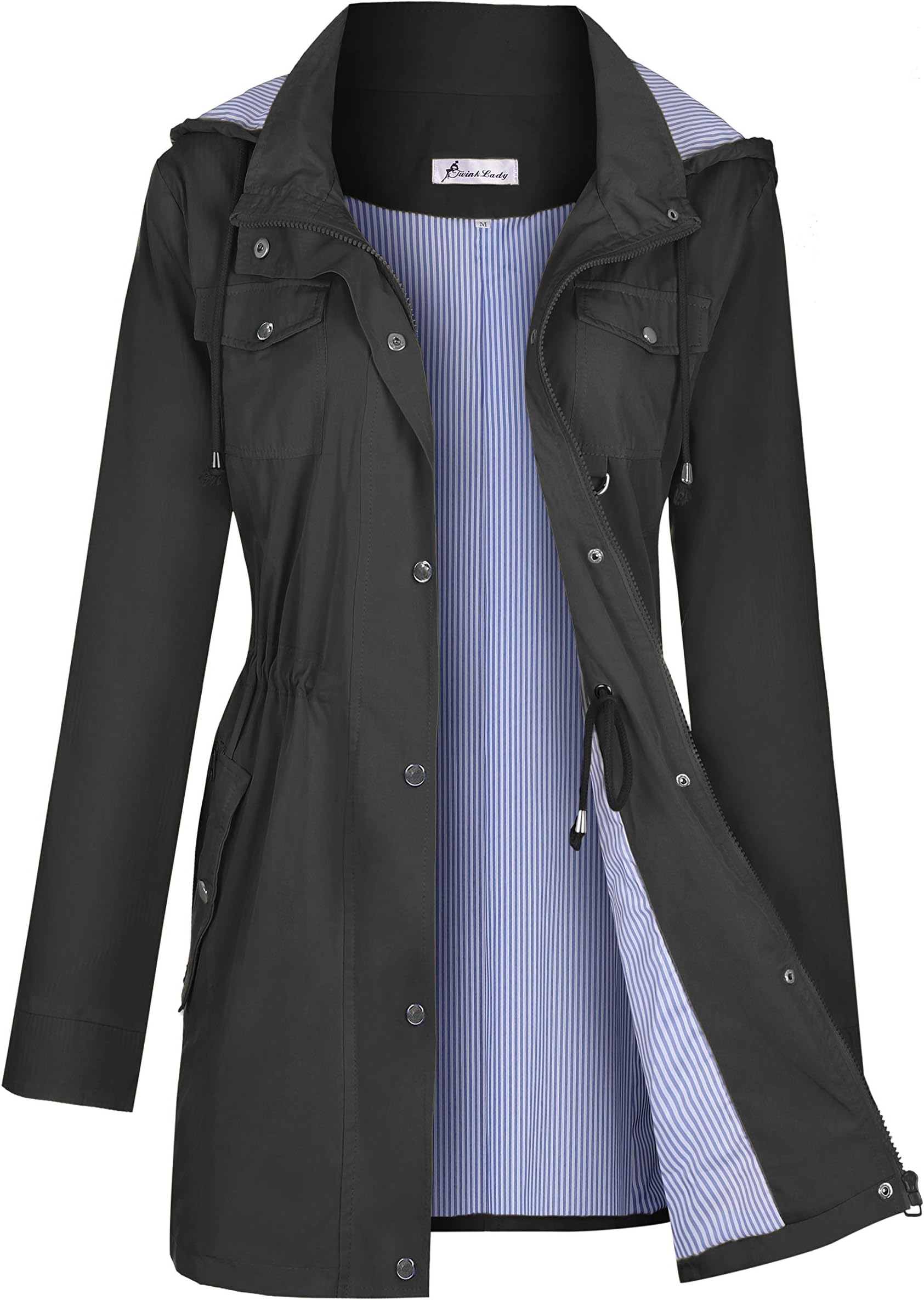 Twinklady Rain Jacket Women Windbreaker Striped Climbing Raincoats Waterproof Lightweight Outdoor Hooded Trench Coats