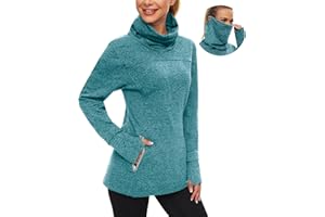 Soneven Women's Running Fleece Sweatshirts Cowl Neck Pullover Long sleeve Shirt with Thumb Holes and Neck Gaiter Face Mask