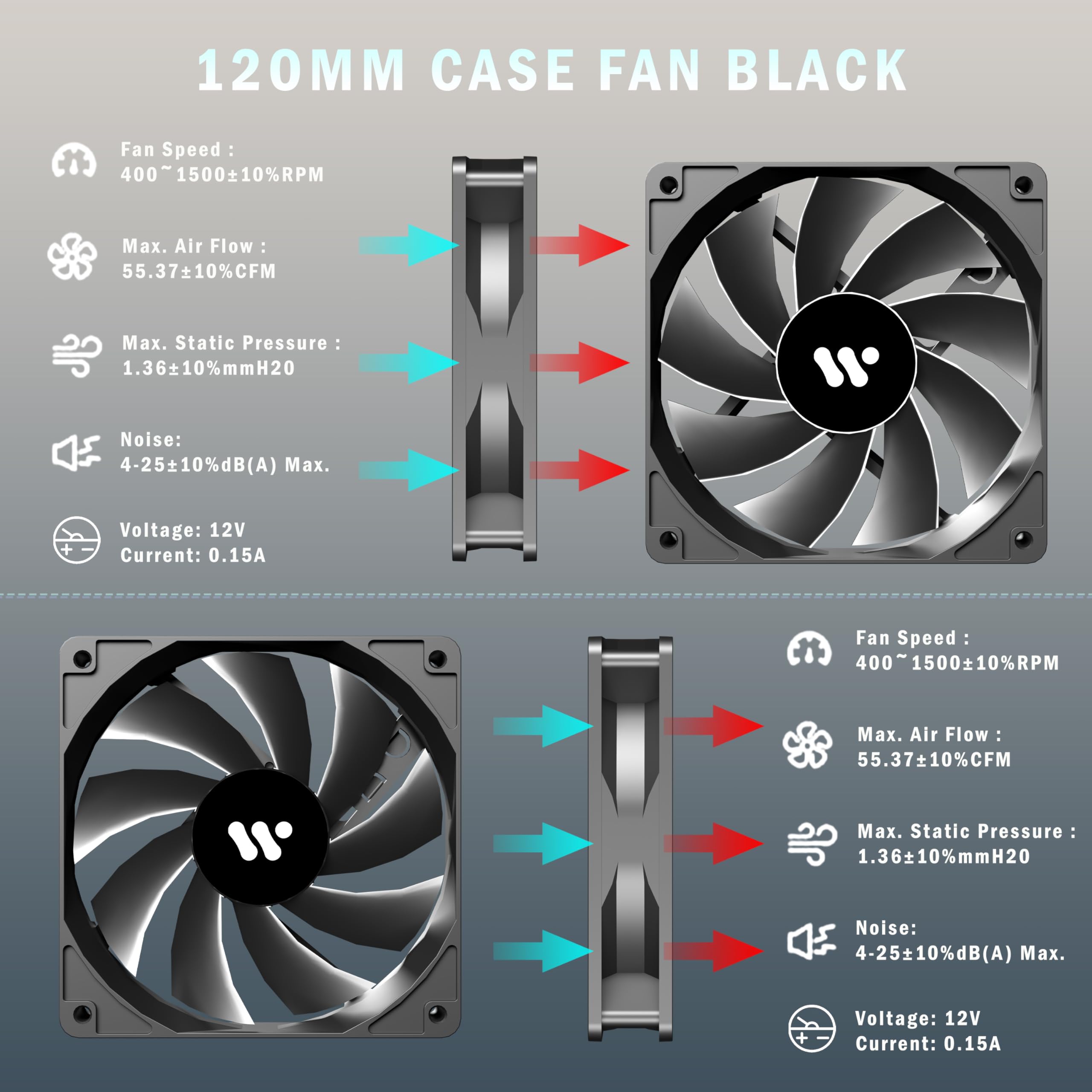 KEDIERS PC CASE ATX 4 Fans Pre-Installed, Type-C Mid Tower Computer Case with Full-View Dual Tempered Glass, Gaming PC Case,Black,K4