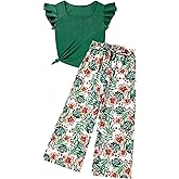 Crazyme Girls Clothes, Teen Girl Clothes Sleeveless Ruffle Trim Tank Top and High Waist Print Pants Summer Clothes 2PC 6-14