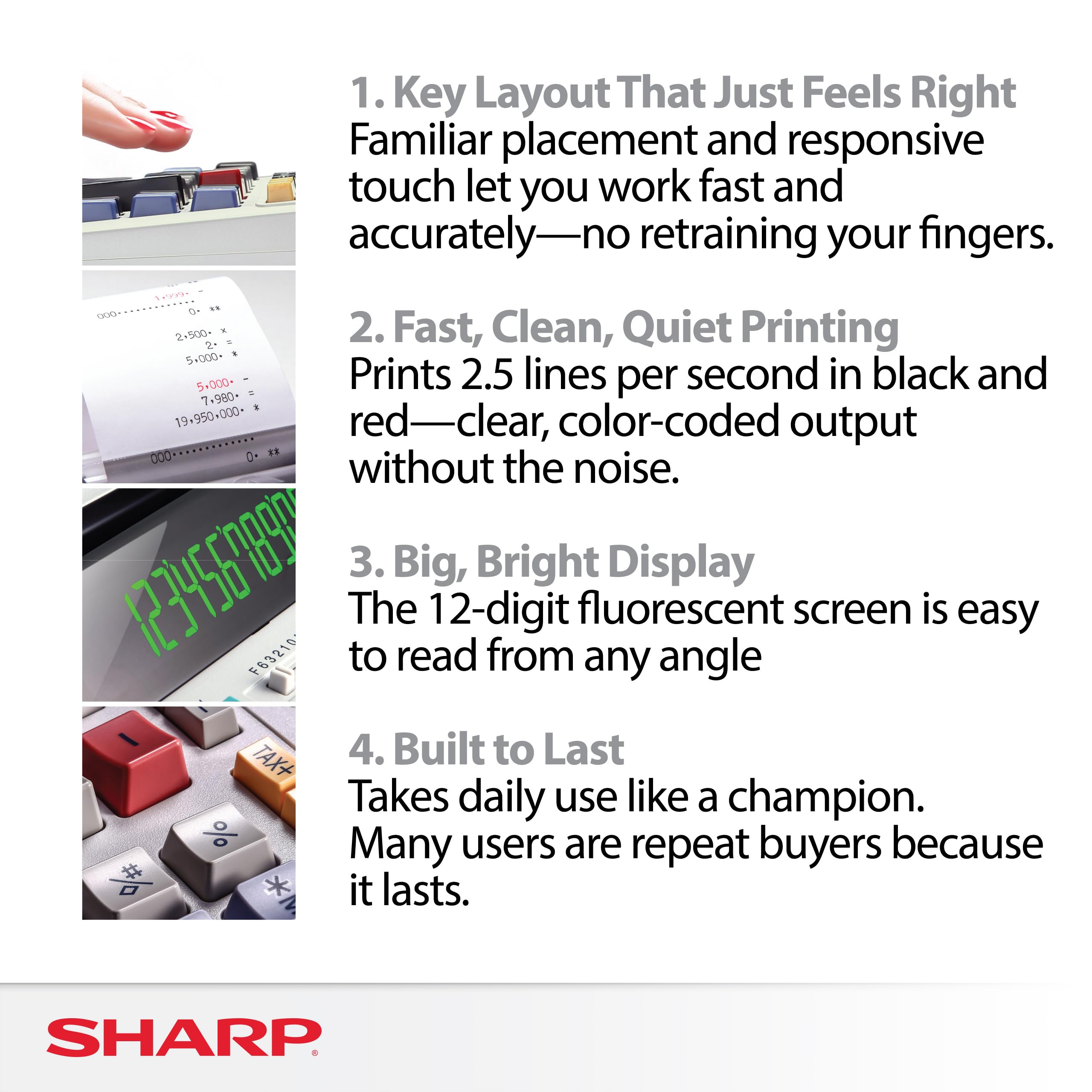 Sharp EL-1197PIII Heavy Duty Color Printing Calculator with Clock and Calendar