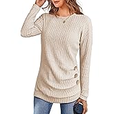 ANRABESS Womens Long Sleeve Tunic Top 2025 Fall Sweaters Lightweight Ribbed Knit Buttons Shirts Casual Work Outfits
