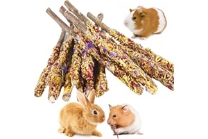 Abizoo Bunny Chew Toys for Rabbits,18PCS Natural Apple Wood Sticks with Petals Good for Chinchillas Guinea Pig Hamster Teeth Care, Bunny Small Pet Treats Teething Toys| Natural Organic Safe