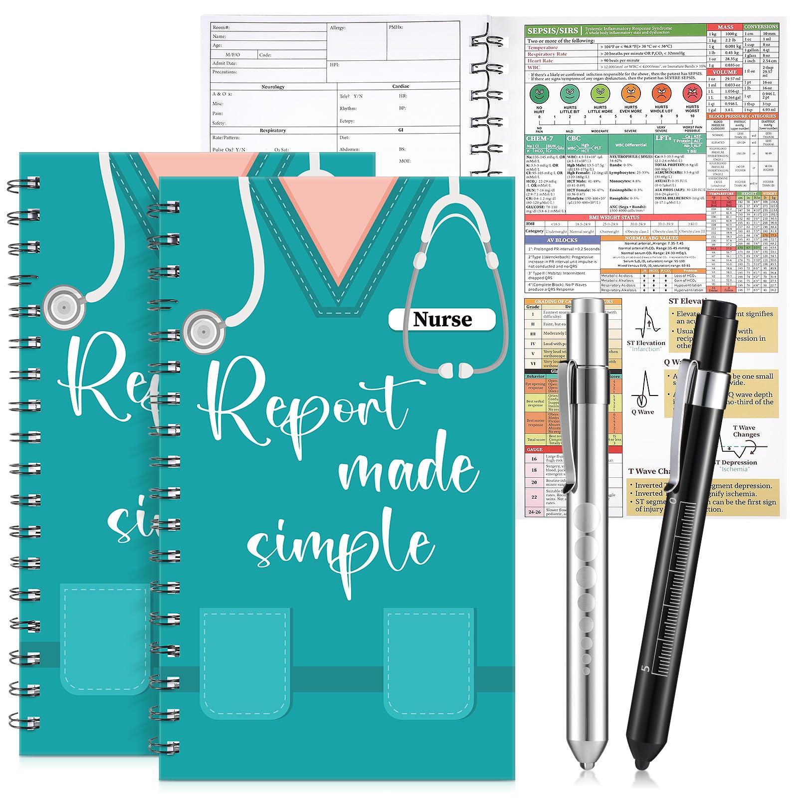 Photo 1 of Pajean 4 Pcs Nurse Report Sheet Notebooks with Medical Pens Light Made Simple Pocket Journals Spiral Essentials Notepads for Nurse Appreciation Gifts Rn Student Clinical Supplies(Tall)