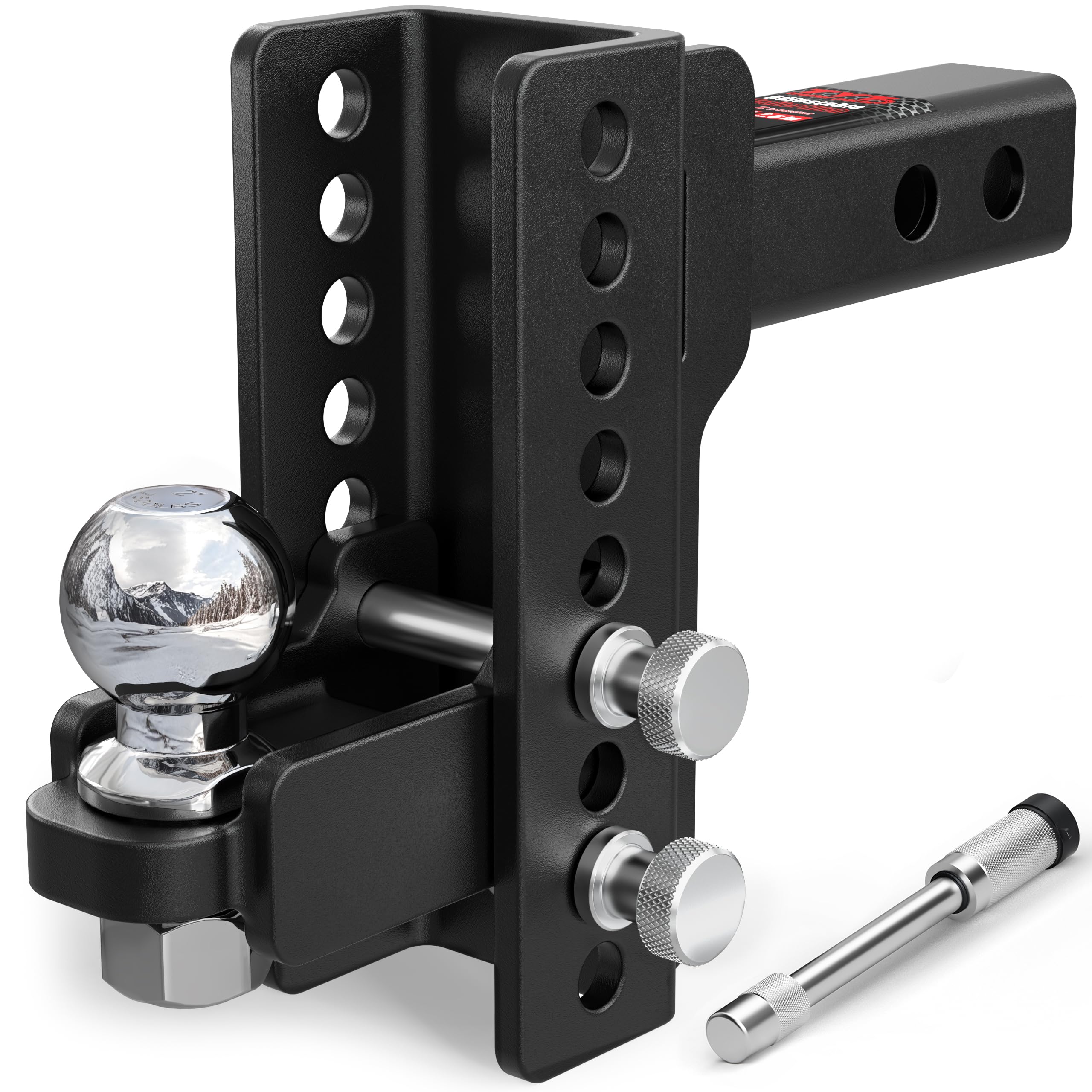 TYT Adjustable Trailer Hitch for 2" Receiver, 6" Drop/Rise, 2" Tow Ball, 7,500 lbs GTW / 750 lbs TW, Includes Two Pins and One Anti-Theft Pin Lock Image