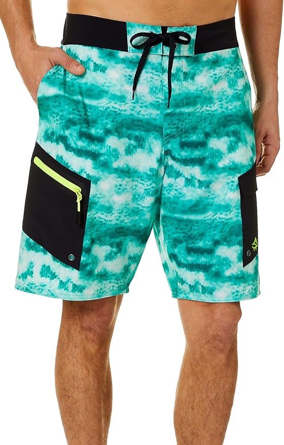 Loco Skailz Mens Skyway ICY Grouper Boardshorts 36W Green/Black