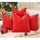 GriNeed Pack of 4 Christmas Red Pillow Covers 18x18 Inch Chenille Throw Pillow Covers Solid Decorative Soft Xmas Cushion Covers Home Boho Textured Decor for Couch Sofa Bed Living Room