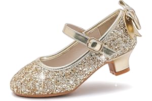 Dufannie Girls Dress Shoes Low Heel Princess Flats Mary Jane Flower Wedding Party Glitter Shoes for Kids Toddler