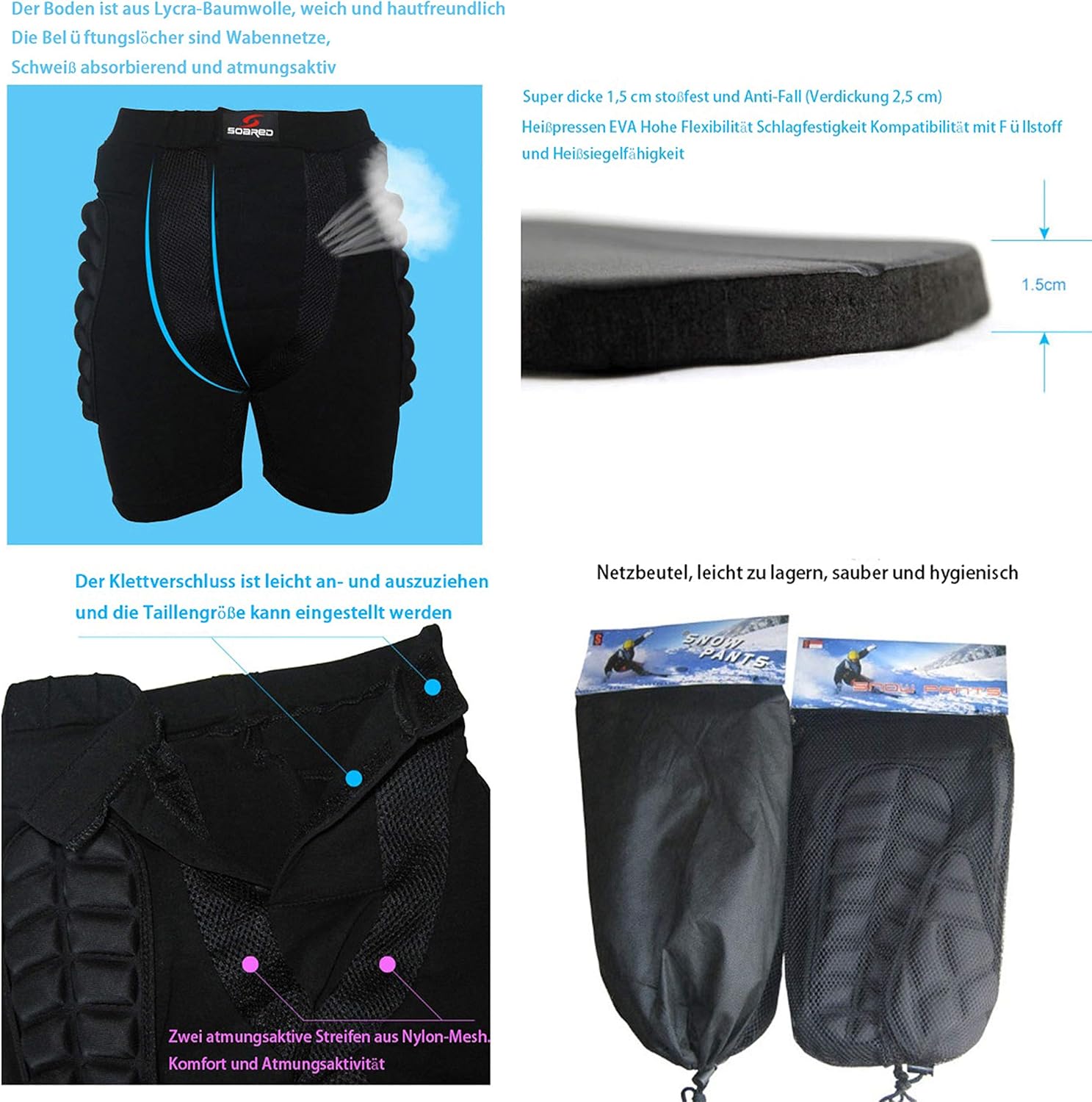 HYSENM Protection Hip Butt 3D Padded Shorts Breathable Lightweight Protective Gear for Ski Ice Skating Snowboard: Clothing