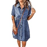 LOOKUB Women's Denim Dress for Women Cute Blue Babydoll Denim Shirt Dress Denim Dress with Pockets