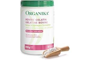 Organika Canadian-Made Bovine Gelatin (Unflavoured) - Collagen With 18 Amino Acids for Healthier Skin, Hair, Bones and Gut | 