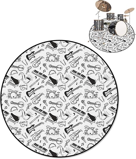 Amazon プロのドラムカーペットドラムラグ ホームリビングルームラウンド防音ラグ用シェルフドラムロックミュージックパターンラグ ラグ カーペット オンライン通販