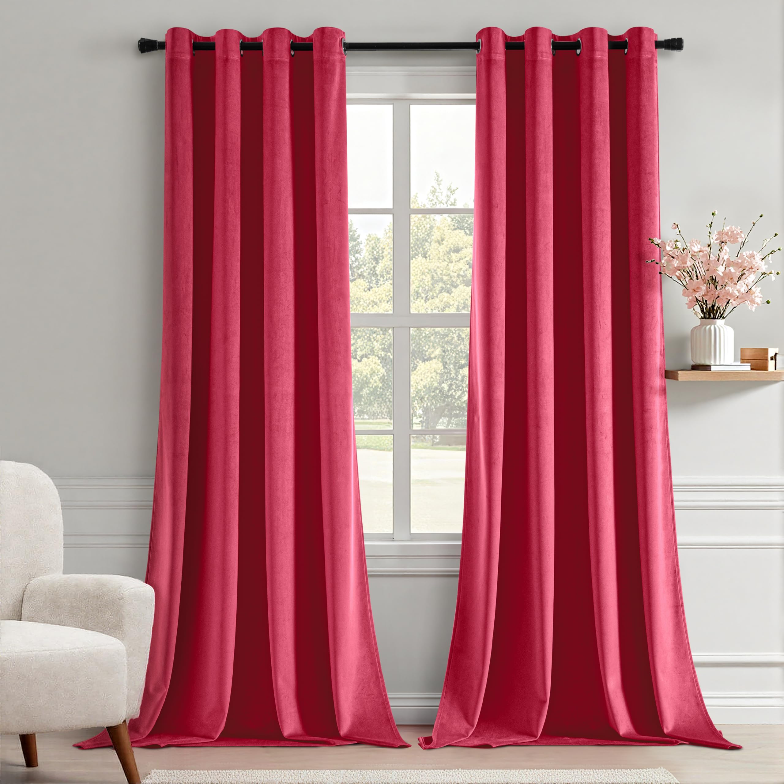 MIULEE Velvet Curtains Berry Elegant Grommet Thermal Insulated Soundproof Room Darkening Curtains/Drapes for Classical Living Room Bedroom Decor 52 x 96 Inch Set of 2 Image MIULEE Velvet Curtains Berry Elegant Grommet Thermal Insulated Soundproof Room Darkening Curtains/Drapes for Classical Living Room Bedroom Decor 52 x 96 Inch Set of 2 Image