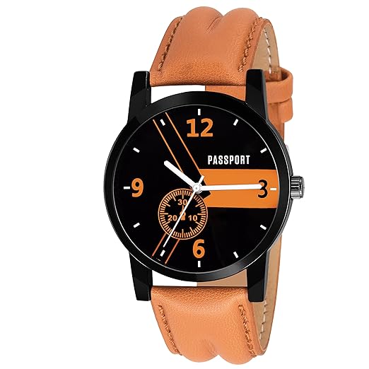 Analogue Black Dial Brown Leather Strap Wrist Watch For Men's & Boys (Optk-Pg-28)