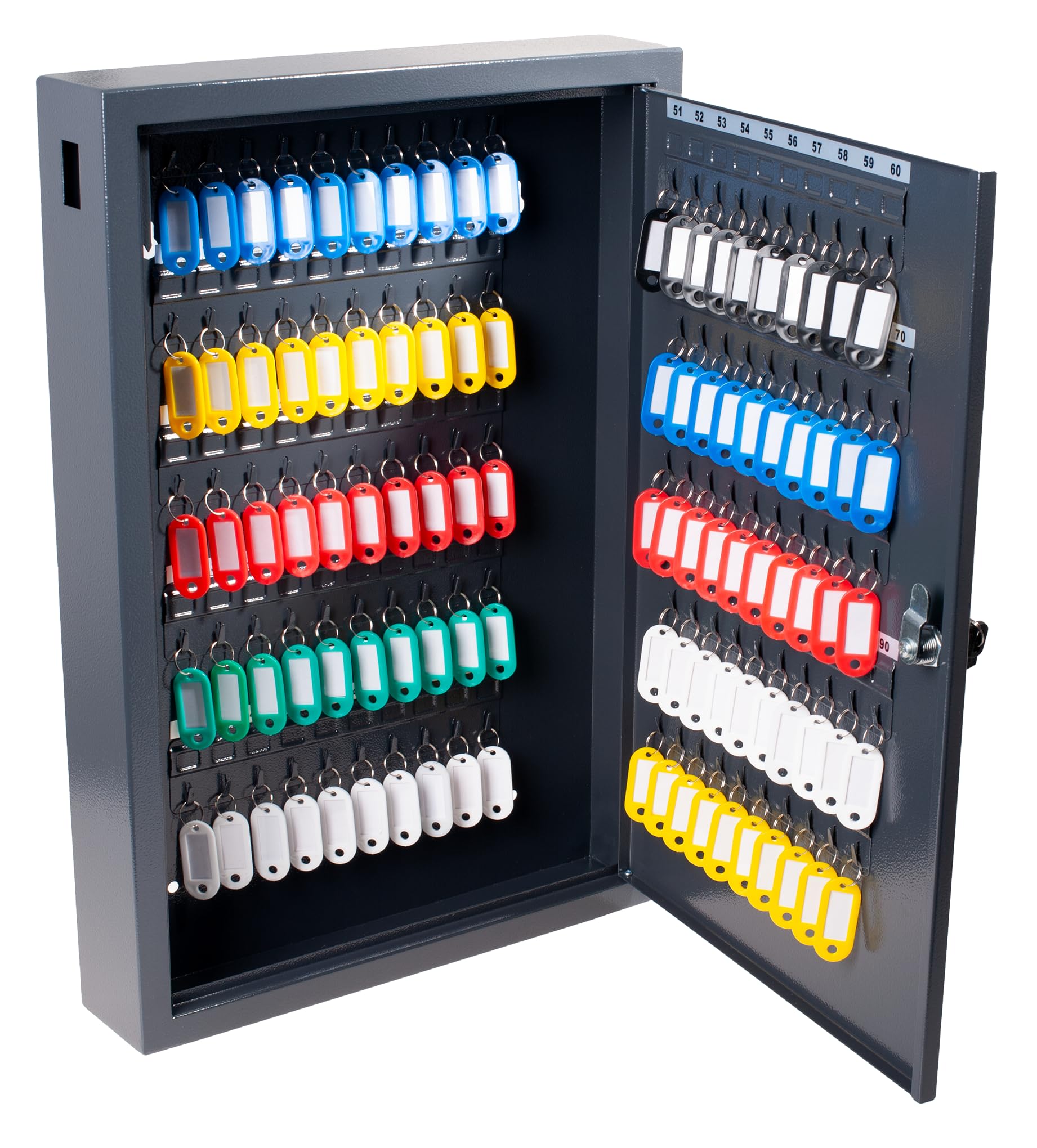 Pavo - Deluxe Key Cabinet for 100 Keys, Metal Box with 100 Key Tags, Dark Grey, size: 38 x 9 x 55 cm - 8047222