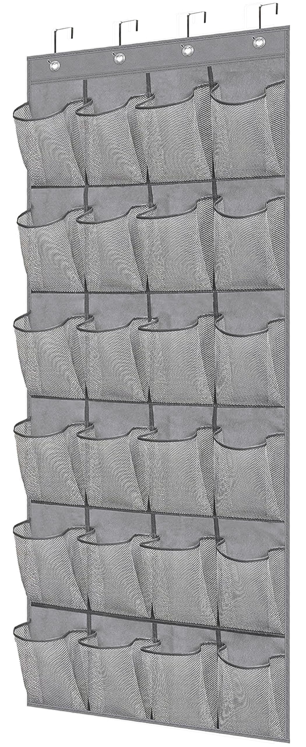 MISSLO Hanging Shoe Rack Over Door Shoe Storage Organiser Holder Tidy with 24 Large Pockets Organizer Mesh Shoe Hanger, Grey