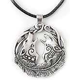 HAQUIL Wolf Couple Necklace, Norse Geri and Freki Pendant, Faux Leather Cord, Viking Wolf Jewelry Gift