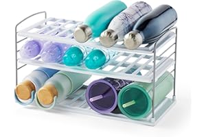 YouCopia UpSpace Water Bottle and Travel Mug Cabinet Organizer, Adjustable Storage Rack for Kitchen Organization, 3-Shelf Wide