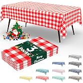 Smiry Disposable Rectangle Plastic 54 x 108 Inch Table Cloth 3 Pack | Waterproof Buffalo Plaid Tablecloth, Sturdy Checkered Table Covers for Outdoor, Birthday, Party, Red and White