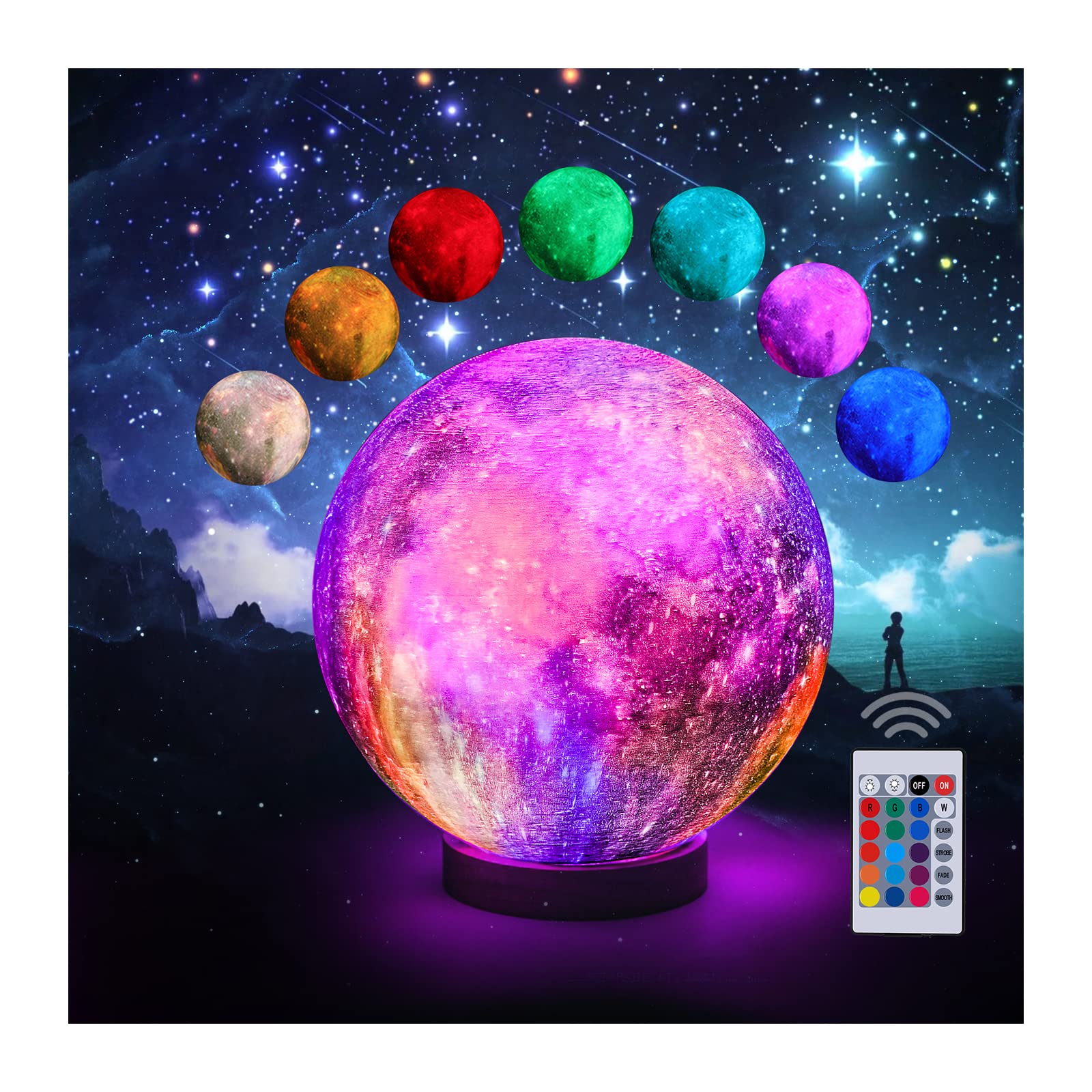Photo 1 of UooEA 3D Galaxy Ball Moon Lamp - 16 Colors Moonlight Globe Luna Night Light with Stand Remote & Touch Control Night Light Bedroom Decor for Kids Girls Boys Women Gifts (Moon-Purple)