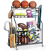 Mythinglogic Garage Sports Equipment Organizer, Ball Storage Large Capacity, Sports Organizer for Garage with Hooks and Wheel