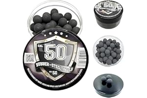 RUBBER-STEEL BALLS 50 x Premium Quality Hard Rubber Steel Balls 2.7 Grams Heavy Reusable Projectiles Paintballs Reballs Powerballs for Training Home and Self Defense Pistols in 50 Caliber