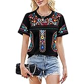Embroidered Mexican Peasant Blouse Women Summer Boho Shirt Mexico Fiesta Short Sleeve Tops