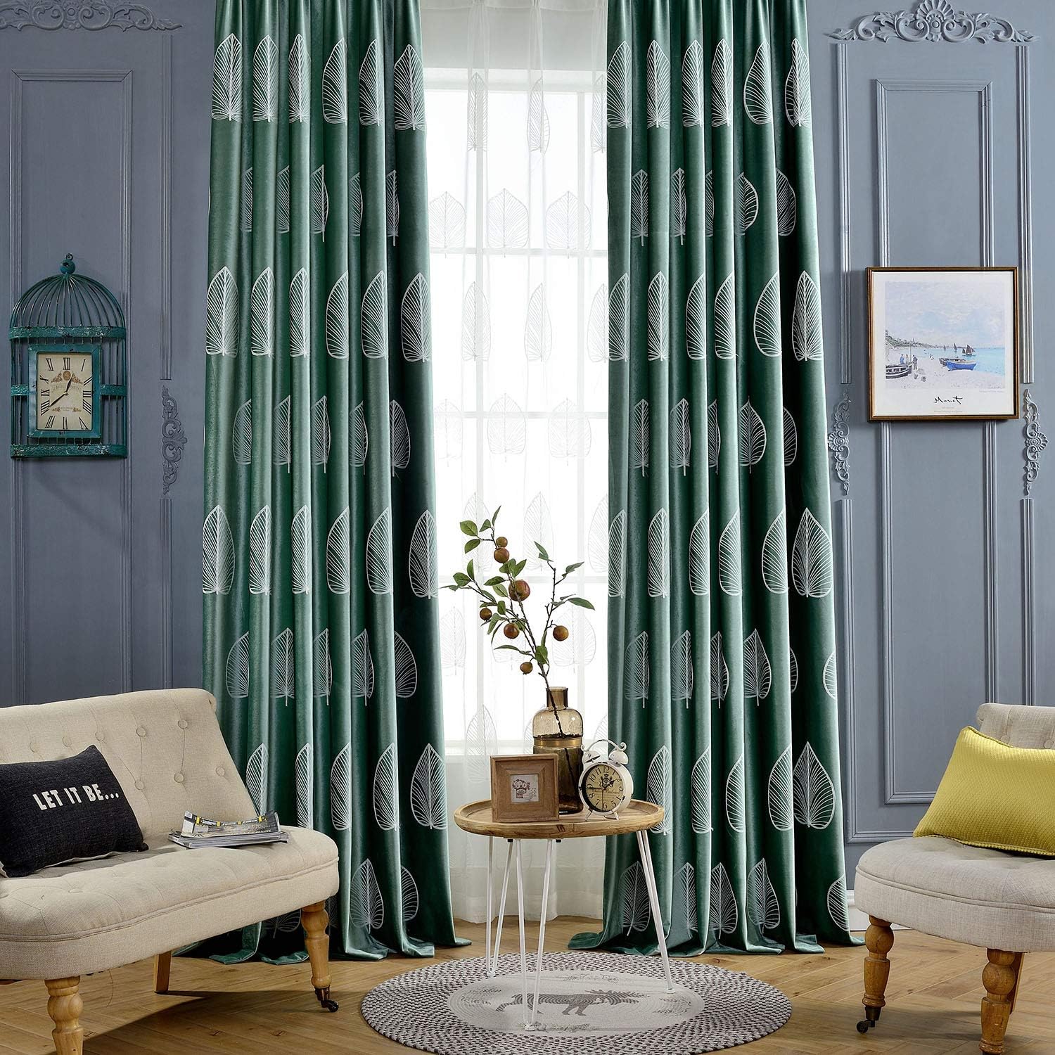 Amazon Com Vogol 2 Pieces White Leaves Embroidered Curtains Soft