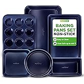NutriChef 6-Piece Nonstick Baking Pans - Carbon Steel Non toxic Bakeware set with Cookie Sheets, Muffin, Loaf, Round & Square Pan - Restaurant Quality Baking Tray, Easy Clean, Dishwasher & Oven Safe