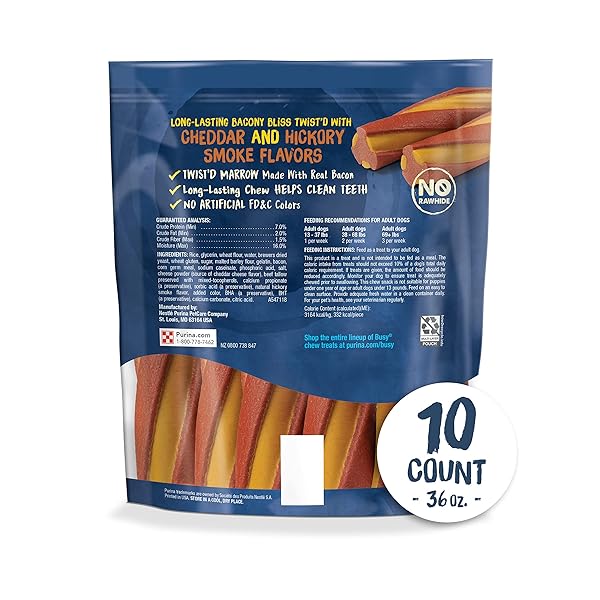 PURINA BUSY WITH BEGGIN’ TWIST’D CHEDDAR AND HICKORY SMOKE FLAVORS ADULT DOG TREAT – 10 CT. POUCH