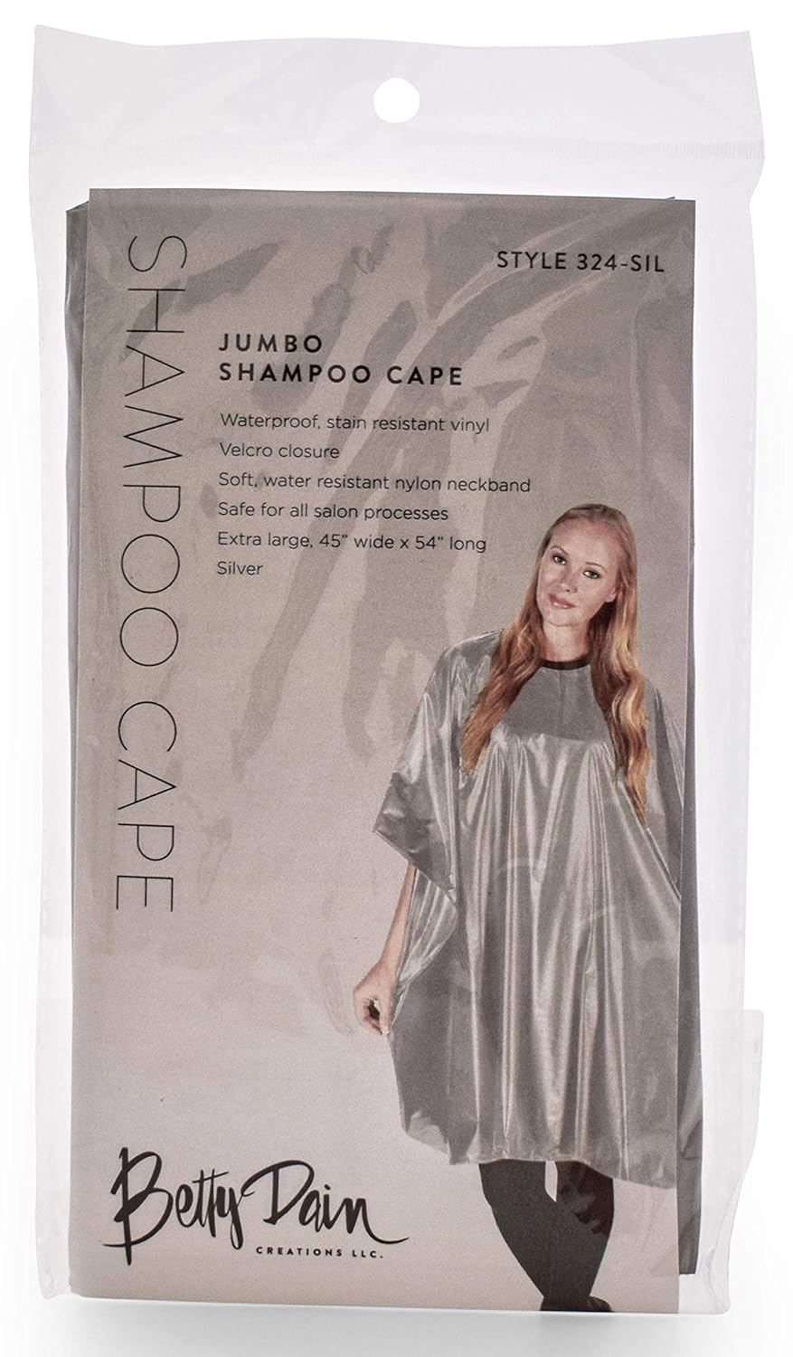 Betty Dain Jumbo Shampoo Cape, Durable, Waterproof, Stain-resistant Vinyl, Oversized Dimensions, Convenient Touch-and-close Fastener or Hook-on Closure, 45 inches wide x 54 inches long, Silver : Hair Care Products : Beauty