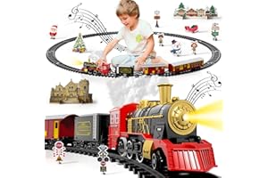 Kukufun Electric Train Set for Kids, Classic Christmas Train Toys Set for Boys Girls Steam Locomotive Engine, Lights & Sound, Tracks, Birthday Toy for Age 3 4 5 6 7 8 9 Years Old Kids