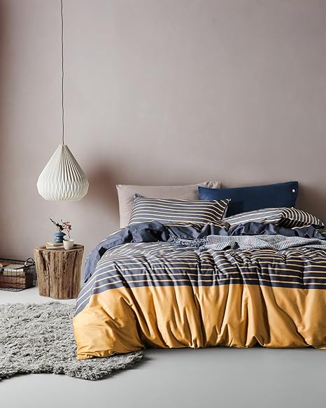 Amazon Ufoホームホーム100 コットンフランネル3個入り羽毛布団カバーセット 糸染めベッドセット 600スレッドカウントハイパーケール ライトブルーオレンジホワイトストライプ No内側フィラー クイーン 寝具カバーセット オンライン通販