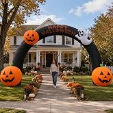Wellcomer 20FT Inflatable Halloween Arch with Built-in LED Lights, Blow Up Entrance Archway with Pumpkins &amp; Ghost for Party &amp; Outdoor Decoration