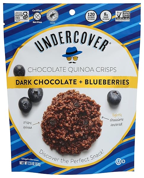 UNDERCOVER CHOCOLATE CO DARK CHOCOLATE + BLUEBERRIES CRISPY QUINOA SNACK, 2 OZ