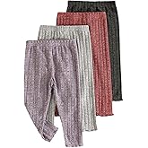 Infant Baby Girls Pants 4 Pack Ribbed Leggings Fashionable Solid Color Stretch Comfortable Toddler Bottoms