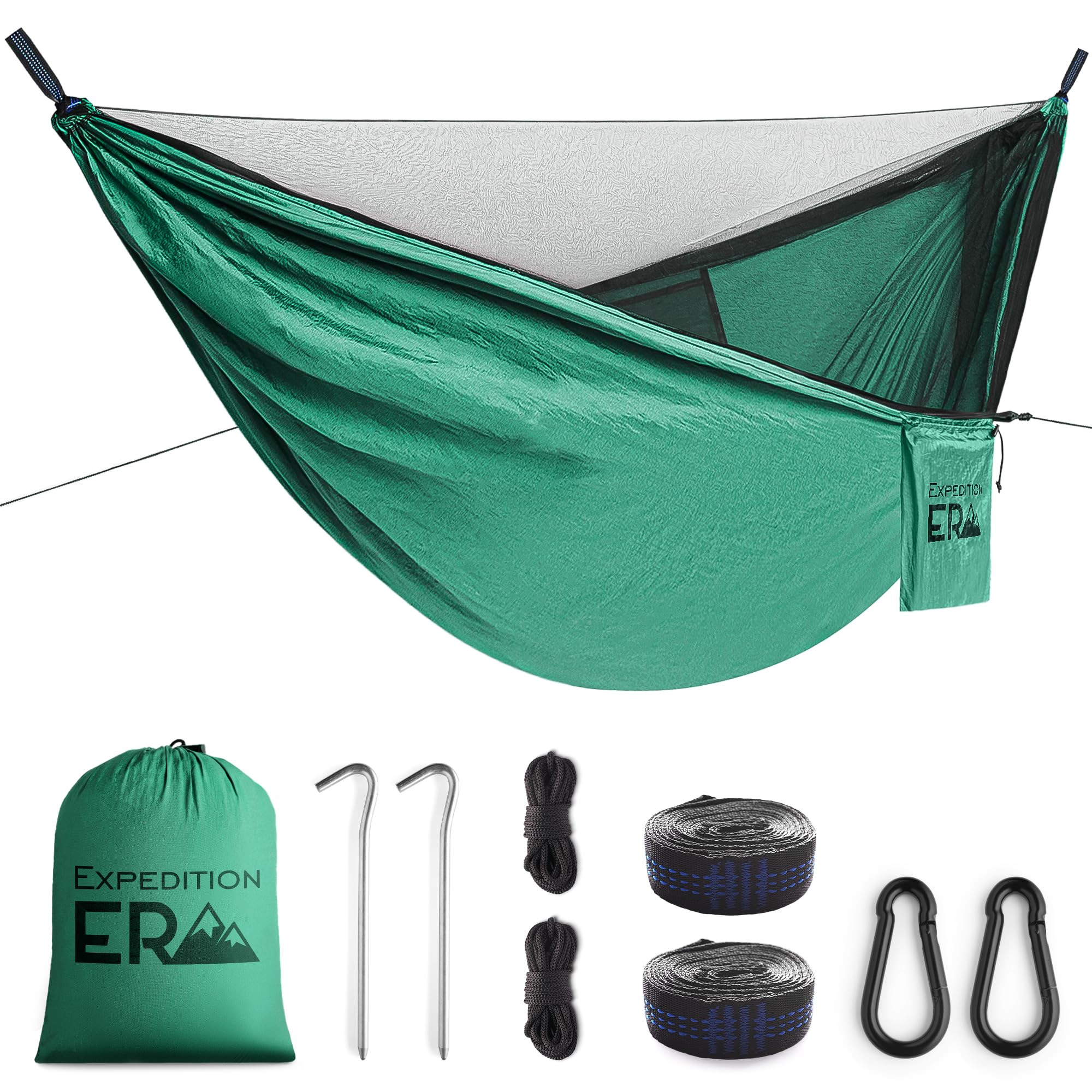 Camping Hammocks with Mosquito Net - Ultra-Light Hammock 200kg Load Capacity - Travel Bug Net Camping Hammock - Quick-drying Breathable Parachute Nylon - Camping Accessories (Green)