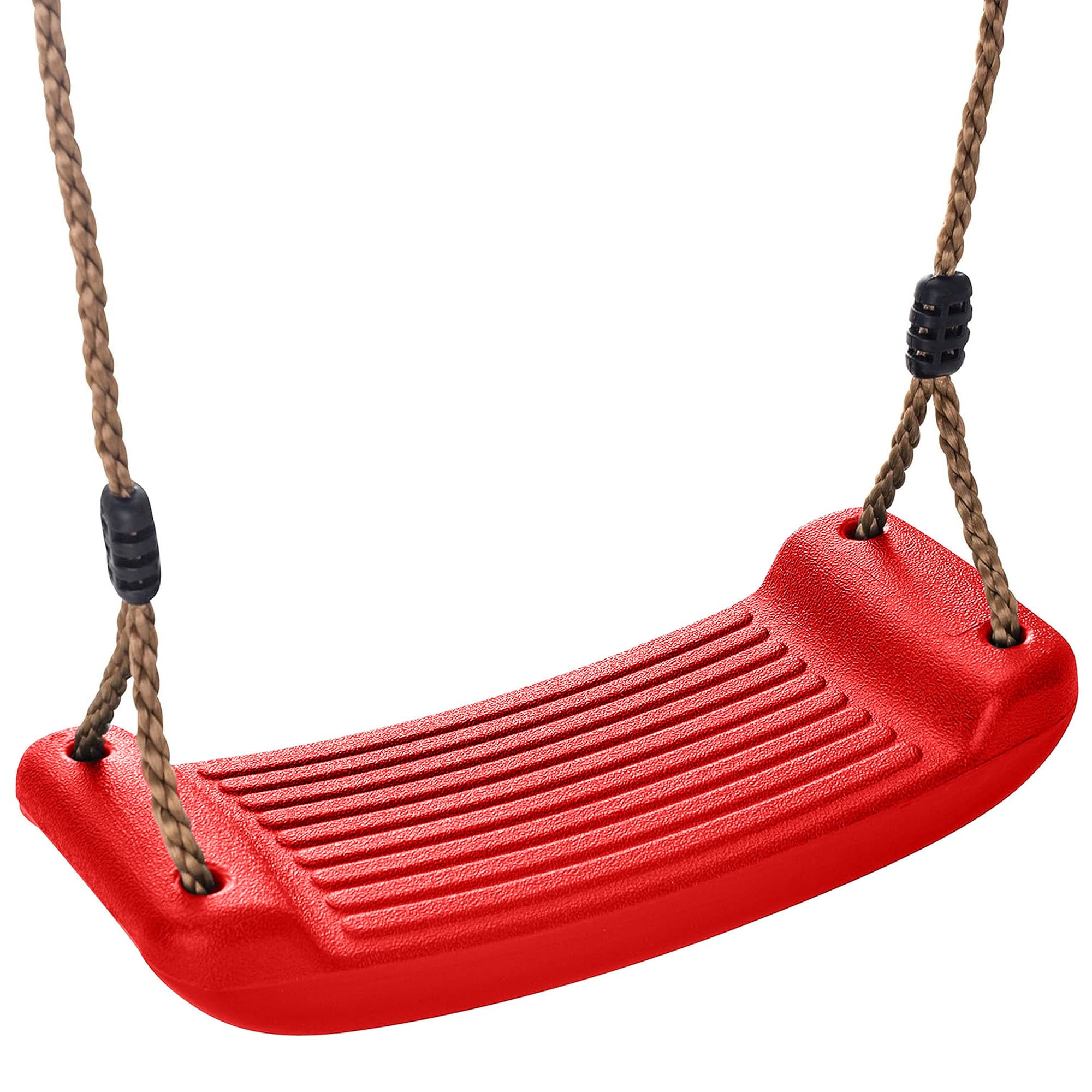 Kids Garden Swing Seat Replacement - Childrens Replacement Swing Seat with Adjustable Rope - Weather Resistant Plastic Outdoor Playground Accessory or Climbing Frame Accessories RED