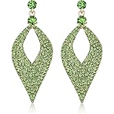 BriLove Women's Bohemian Boho Crystal Hollow Leaf Chandelier Dangle Earrings