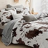 Petrichor Velvet Flannel King Comforter Set- Cow Print Western Style Blanket,Luxury Fuzzy Heavy Bedding Set, 3 Pieces Plush Winter Bed Set with Comforter (90"x104") & 2 Pillow Shams (20"x36"