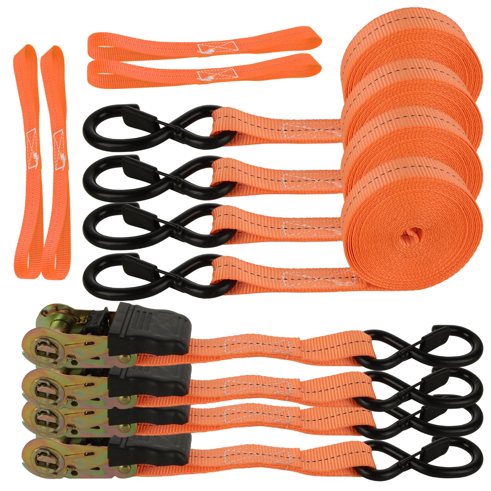 4Pack Ratchet Straps, 20Ft Ratchet Tie Down Straps, 1700 LB Break ...