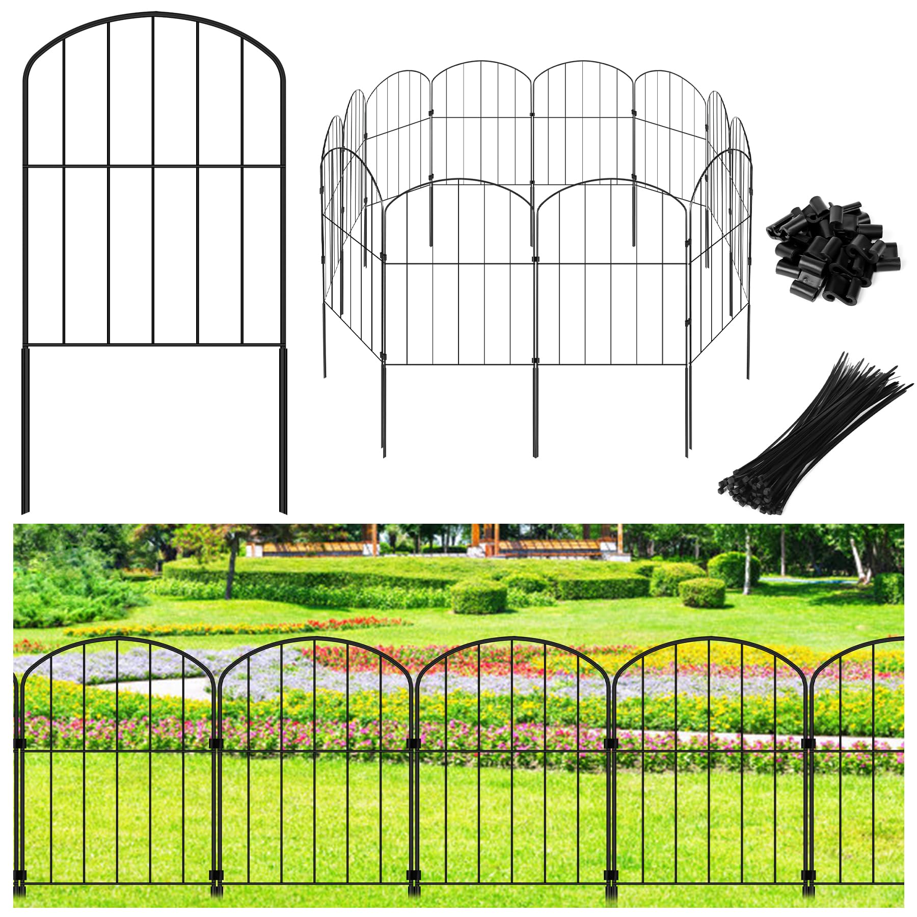 Photo 1 of Decorative Garden Fence 24in (H) x 12.5ft (L), 12 Panels No Dig Garden Fencing Animal Barrier for Dogs Rabbits Arched Flower Bed Edging, Metal Wire Border Panel for Outdoor Patio Yard Decor