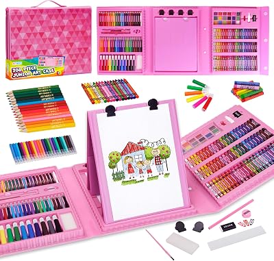 Artworx 208pc Kids Art Set Case Easel Pens Pencils Pastels Paints Drawing Gift