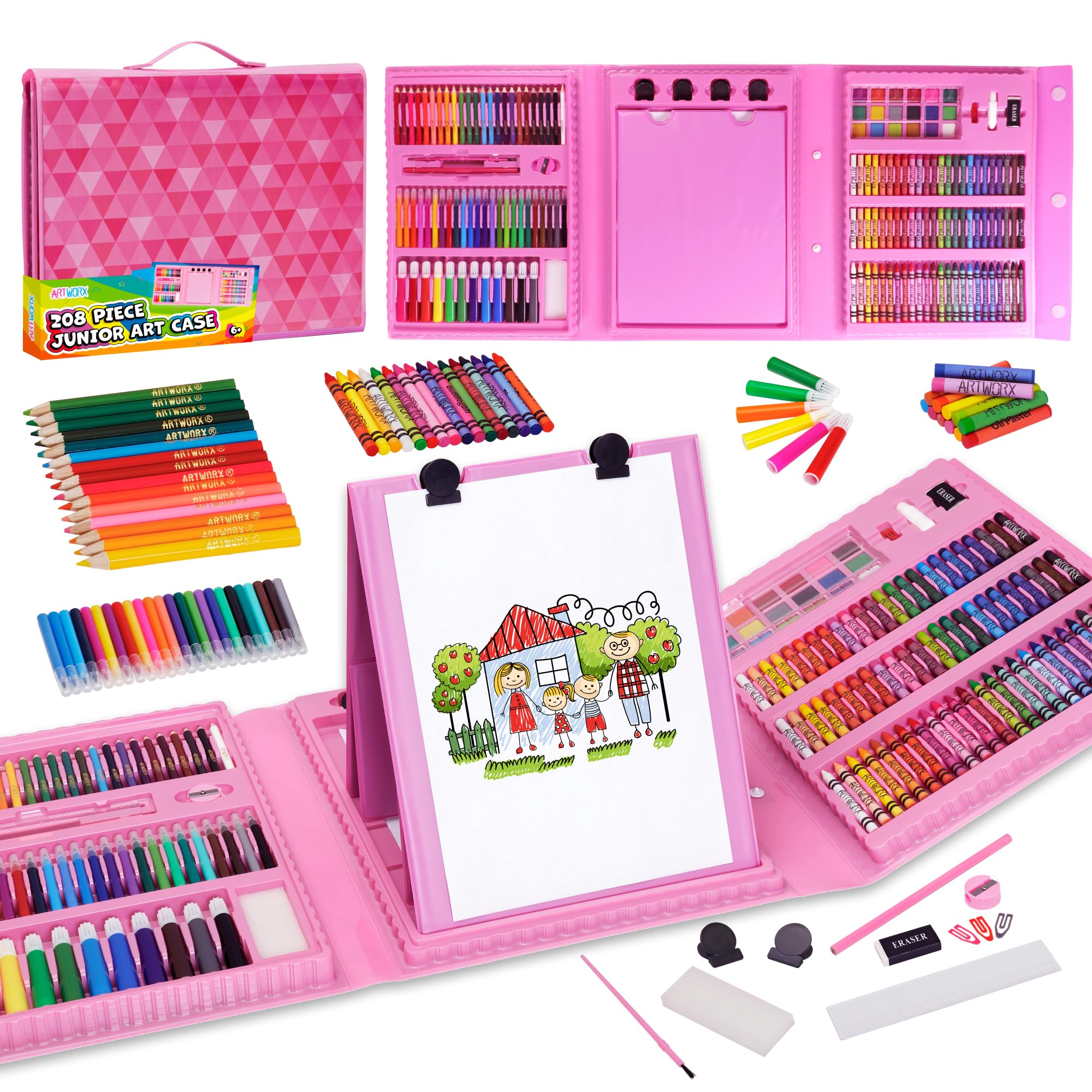 Artworx 208 Piece Painting and Colouring Set - Kids Art Set With Case & Easel - Drawing Set for Kids - Gift for Girls & Boys - Arts & Crafts Supplies for Juniors Age 6-12