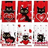 MOIZYNG Black Cat Valentines Kitchen Towels Set of 6, Sweet Love Heart Dish Hand Tea Towels Holiday Bathroom Decorations for Valentine's Day Gifts Party Supplies 16x24 Inches