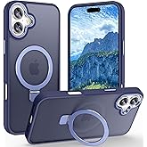 Lufanbis Magnetic for iPhone 16 Plus Case with Ring Stand, [10 FT Drop Protection] [Velvety Touch] Slim Translucent Matte Back Shockproof Phone Case for iPhone 16 Plus 6.7'', Blue